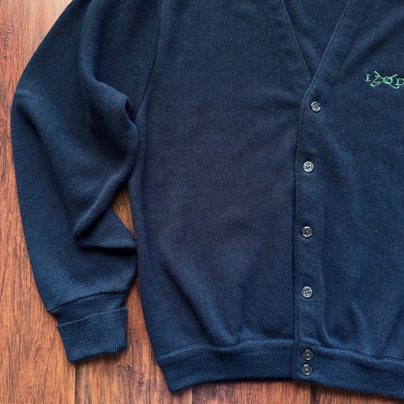 Vintage IZOD Golf Cardigan Sweater 90s Mens Large Navy Blue Embroidered Logo - Picture 8 of 16